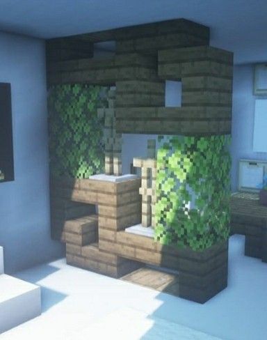 Minecraft Room Divider, Minecraft Houses Living Room, Minecraft Bath House Ideas, Minecraft Decor Ideas Interior Design Living Room, Minecraft Decor Bedroom, Cute Minecraft Furniture, Minecraft Balcony Decor, Minecraft Entrance Ideas Interior, Minecraft Tv Designs