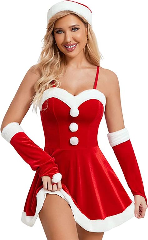 Mrs Claus Dress Short, Skirt And Top Outfits, Santa Girl, Santa Claus Outfit, Mrs Santa Claus, Xmas Dress, Holiday Outfits Christmas, Santa Dress, Red Christmas Dress