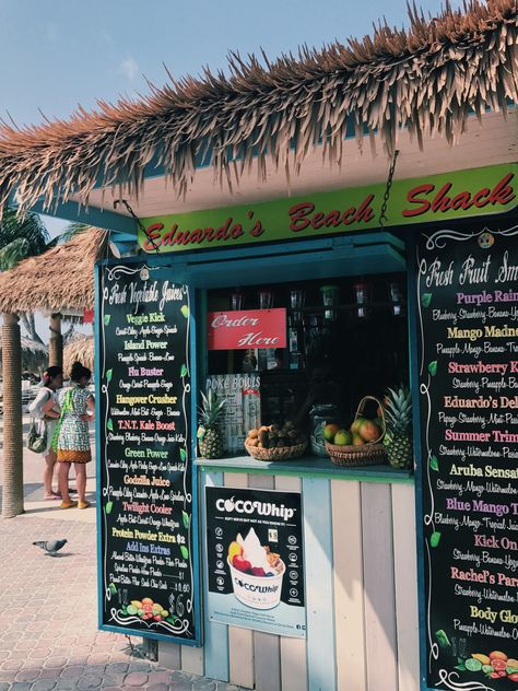 Hawaii Smoothie Shack, Eduardos Beach Shack Aruba, Beachy Smoothie Shop, Smoothie Shack Aesthetic, Acai Bowl Cafe Interior, Beach Shack Restaurant, Beach Stores Aesthetic, Beach Shop Aesthetic, Acai Bowl Shop