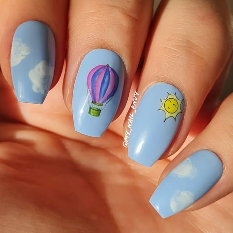 Balloon Nails, Cute Nail Colors, Minimal Nails Art, Sky Nails, May Nails, Square Nail, Square Nail Designs, Cute Simple Nails, Nail Blue