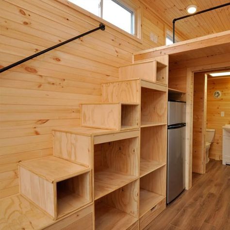 Space Saving Staircase Loft, Mezzanine Stairs With Storage, Simple Stairs Ideas, Cabin Space Saving Ideas, Stairs For Shed Loft, Diy Loft Stairs With Storage, Single Pitch Roof Tiny House, How To Build Tiny House Stairs, Small Loft Staircase