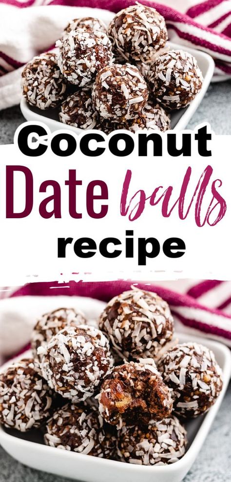 Date Balls are snack-sized energy bites made of chopped pecans, sweetened dates, shredded coconut, and a touch of chocolate. These Coconut Date Balls are easy to make and perfect for a healthy eating snack. Date Balls | Healthy Meals | Coconut Date Balls | Pecan Balls | Healthy Eating | Snack Recipes | Energy Bites | Good Healthy Recipes | Date Balls Healthy, Coconut Date Balls, Date Energy Balls, Pecan Balls, What Is Healthy Food, Date Balls, Healthy Eating Snacks, Energy Ball Recipe, Healthy Sweets Recipes