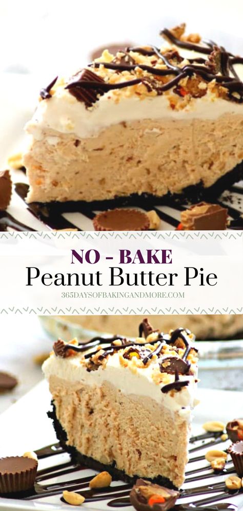 This NO-BAKE Peanut Butter Pie is made with an Oreo crust, fluffy peanut butter filling, fresh whipped cream, and the perfect toppings make this treat a great choice for your favorite peanut butter lover! Whipped Peanut Butter, Fresh Whipped Cream, Peanut Butter Mousse, Oreo Crust, Peanut Butter Filling, Peanut Butter Pie, Butter Pie, Peanut Butter Recipes, Butter Recipe