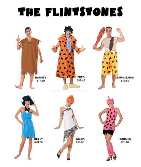 Couple Costumes Flinstones, Flint Stones Costumes, Flinstones Group Costume, Flinstones Halloween Costumes Couple, The Flinstone Costume, Fred Flintstone And Wilma Costume, Family Flintstones Halloween Costumes, Flint Stones Family Costume, Halloween Costumes Flintstones