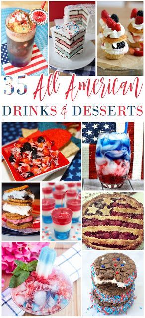 35 All American Drinks & Desserts -red, white, and blue recipes for 4th of July! All American Desserts, Blue Recipes, Patriotic Recipes, American Drinks, An American Tail, Sweet Corner, Patriotic Food, Patriotic Desserts, July Recipes