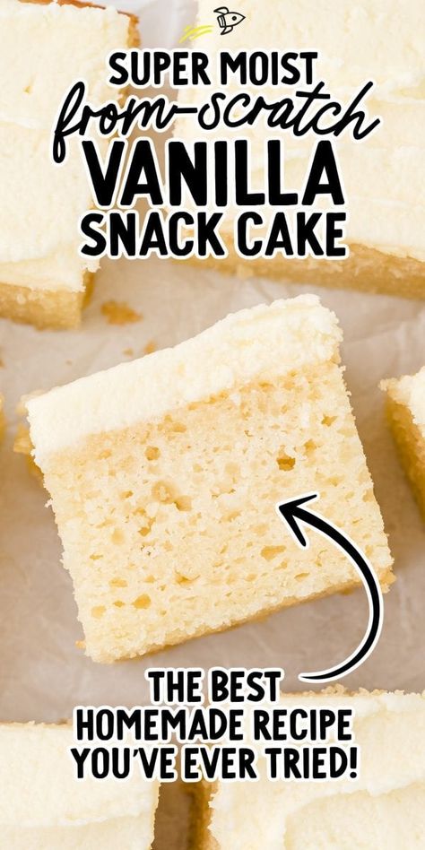 8x8 Cake Recipe, Vanilla Snack Cake, Vanilla Cake Recipe Moist, Vanilla Pudding Cake, Cake For Two Recipe, Snack Cake Recipe, Vanilla Sheet Cakes, Snacking Cake, Easy Vanilla Cake