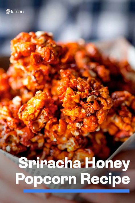 Hot And Spicy Popcorn, Sweet And Spicy Popcorn Recipes, Gourmet Popcorn Recipes Savory, Best Popcorn Recipe, Popcorn Shrimp Meals, Spicy Popcorn Recipes, Crazy Popcorn, Popcorn Recipes Savory, Sriracha Popcorn