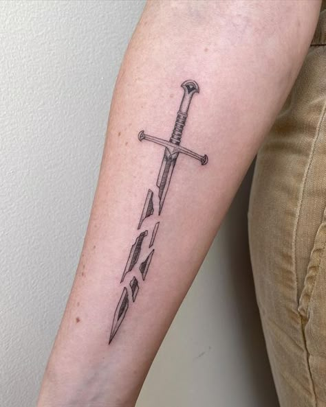 Coram Deo Tattoo, Narsil Tattoo Design, Shards Of Narsil Tattoo, Anduril Tattoo, Narsil Tattoo, Dean Tattoo, Simple Leg Tattoos, Thorn Tattoo, Tattoo Ideas Males