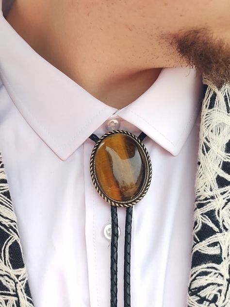 Custom Tigers Eye Bolo Ties wedding Bolo Tie western Necktie - Etsy New Zealand Wedding Bolo Tie, Wedding Tux, Brown Agate, Bolo Ties, Rope Twist, Cruise Outfits, Tigers Eye Gemstone, Wedding Ties, Bolo Tie