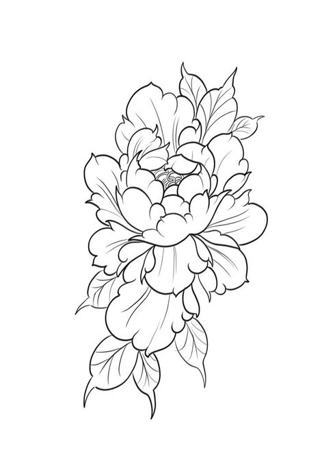 Japanese Line Tattoo, Japanese Tattoo Art Flower, Japanese Peony Tattoo Design, Peony Tattoo Black, Neotraditional Flowers, Japanese Flower Tattoo Design, Japanese Peony Tattoo, Tattoo Stencil Designs, Flower Tattoo Stencils