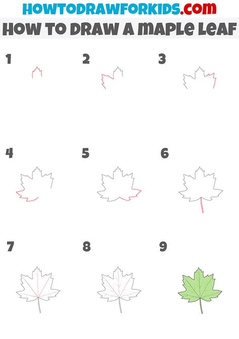 how to draw a maple leaf step by step How To Draw Autumn Trees, How To Draw A Maple Leaf, Maple Drawing, Maple Leaf Drawing, Draw Plants, Draw Trees, Journal Drawings, Leaves Doodle, Butterfly Art Drawing