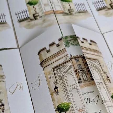 Crossbasket Castle on Instagram: "When the invitations look this wonderful, you know you’ll be part of something special. We are blown away by the talent of artist @jademarieatelier who perfectly captured our grand entranceway, where our wonderful couple’s fairytale wedding began. If you’ve been part of a wedding at Crossbasket Castle, please do share your creations with us for future brides and grooms to consider. 

 
#CrossbasketCastle #PureEscapism #ScottishWeddingVenue" Crossbasket Castle, Castle Wedding Invitations, Future Bride, Castle Wedding, Brides And Grooms, Travel Scrapbook, Fairytale Wedding, Wedding Card, Something Special