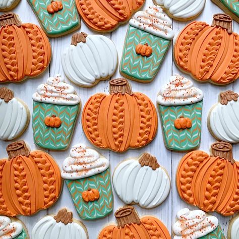 Sweater Pumpkin Cookies, October Desserts, Decorator Cookies, Graceful Baker, Thanksgiving Cookies Decorated, Fall Decorated Cookies, Cutout Cookie, Cookie Board, Pumpkin Sugar Cookies