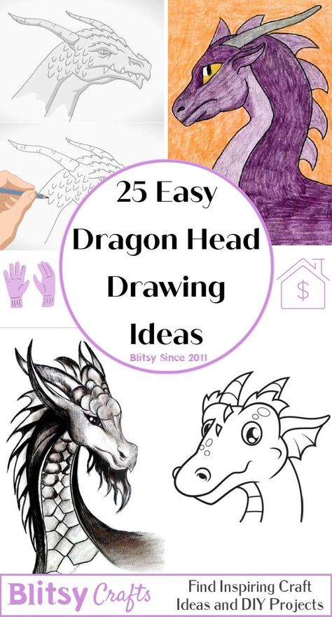 25 Easy Dragon Head Drawing Ideas - How to Draw Head Drawing Ideas, Realistic Dragon Drawing, Simple Dragon Drawing, Tattoos To Draw, Dragon Head Drawing, Easy Fish Drawing, Head Tutorial, Elements Of Art Line, Easy Dragon Drawings