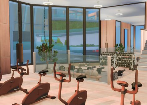 Cc Builds Sims 4, Sims 4 Barbershop, Sims 4 Gym Room Ideas, Sims 4 Gym Mod, Sims 4 Planet Fitness, Pilates Sims 4 Cc, Sims 4 Gym Room, Sims 4 Gym Interior, Sims Gym Ideas