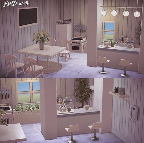 Acnh House Interior Kitchen, Acnh Room Design Living Room, House Inspo Animal Crossing, Animal Crossing Island Home Ideas, Kitchen Acnh Ideas, Animal Crossing Home Interior Ideas Living Room, Animal Crossing Rooms Ideas, Animal Crossing Aesthetic House, Acnh House Interior Living Room