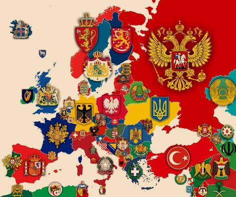 Map Of Europe, Countries And Flags, Geography Map, National Emblem, National Symbols, World Geography, Europe Map, Alternate History, Coat Of Arm