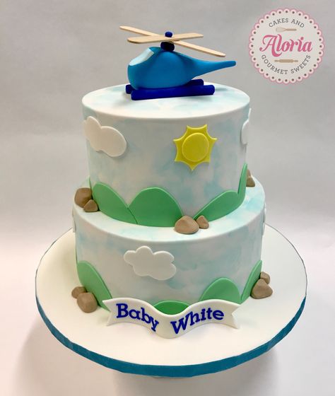 Baby Shower Cake Boy, Helicopter Cake, Boy Baby Shower Cake, Second Birthday Cakes, Airplane Cake, Cake Boy, Baby Shower Cakes For Boys, Fondant Baby, Cake Fondant