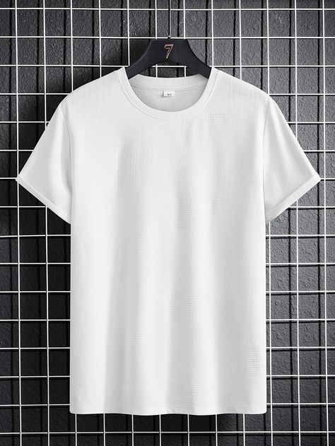 White Casual  Short Sleeve Polyester Plain  Embellished Slight Stretch  Men Tops T Shirt Simple Design, Short Mockup, Plain White Tshirt, Black Tshirt Men, T Shirt Polos, Mock Up T Shirt, Plain Tee Shirts, Mens Plain T Shirts, Plain White Shirt