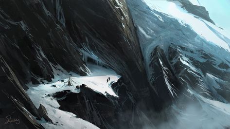 Ice Cave Entrance Fantasy Art Mountain, Cave Environment, Mountain Cave, Mountain Path, Cave Entrance, Level Design, Fantasy Setting, Art Et Illustration, Matte Painting