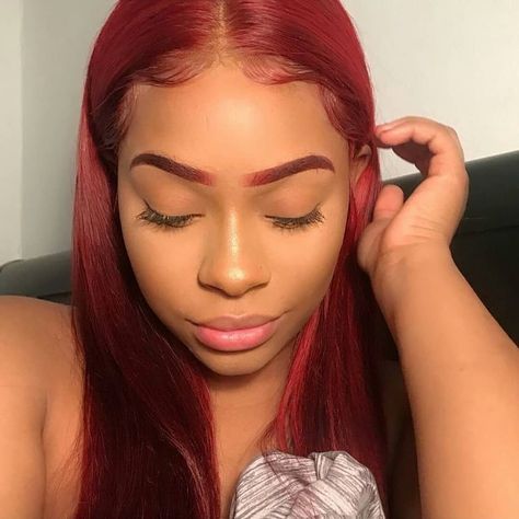 red satisfying wig and red eyebrows! #hairfashion #wigfashion #wigslayed #onfleek #flk #wiginstall #hairgoals Red Hair And Red Eyebrows, Alt Makeup Looks, Red Eyebrows, Indian Hair Extensions, Raw Indian Hair, Loose Deep Wave, Alt Makeup, Brazilian Hair Weave, Indian Hair