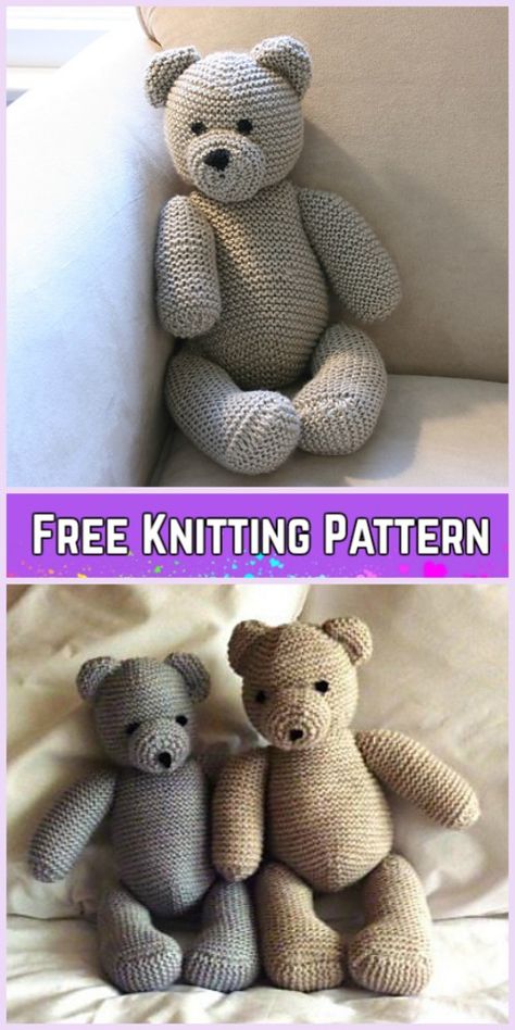 Knit Teddy Bear Plush Toy Free Knitting Pattern Knitting Bear, Teddy Bear Patterns Free, Teddy Bear Knitting Pattern, Teddy Ruxpin, Bear Patterns Free, Kids Teddy Bear, Knitting Toys, Knitted Toys Free Patterns, Knitted Teddy Bear