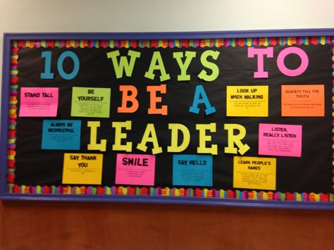 New bulletin board at the MAX. Leader In Me Bulletin Board 7 Habits, Staff Notice Board Ideas, Gifted And Talented Bulletin Board Ideas, Ron Clark House System Bulletin Boards, School Countdown Bulletin Board, Student Council Bulletin Board Ideas, Leadership Bulletin Boards, Business Education Classroom, School Counselor Bulletin Boards