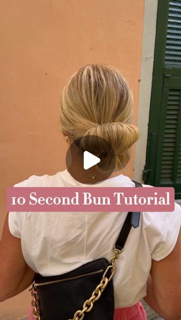 Courtney Bonzi on Instagram: "Save this easy bun for later! 😎 This bun is so effortlessly easy, it will only take you 10 seconds from wherever you are (even on the streets of Italy 😉!). Comment SLOW if you want a slowed down version sent to your inbox! ✨
.
.
.
#hair #hairtutorial #hairaccessories #hairstylist #hairstyle #reels #reelsinstagram #newreels #newreel #viralvideos #viralreels #viral #easybun #bun #easyhairstyles #easyhairstyle #easyhairtutorial" How To Do A Messy Bun That Will Stay, Easy Elegant Bun Tutorial, Neat Bun Tutorial, Messy Bun For Thinner Hair Tutorial, How To Make Bun Look Fuller, Streets Of Italy, Two Buns, Easy Bun, Italy Street