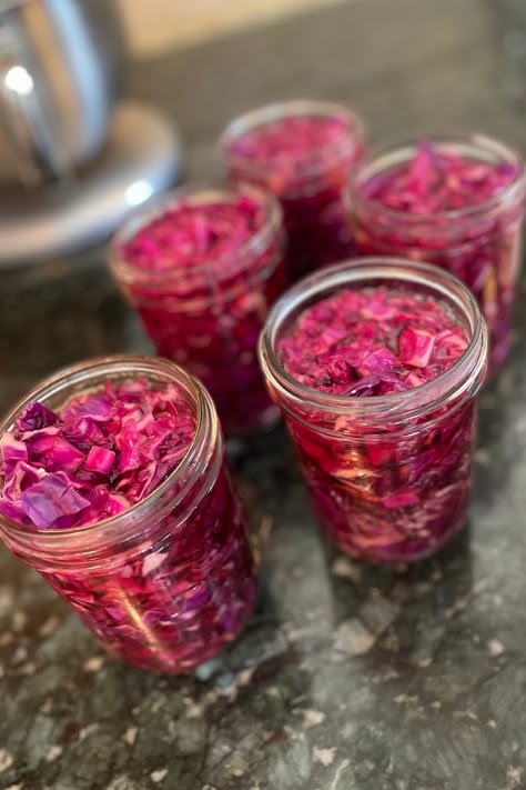 Purple Cabbage Recipes, Purple Cabbage Slaw, Cabbage Slaw Recipes, Pickled Red Cabbage, Red Cabbage Recipes, Red Cabbage Slaw, Low Acid Recipes, Pickled Cabbage, Vegetarian Cabbage