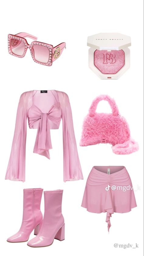 Pink Extra Outfits, Pink Monochrome Outfit Aesthetic, 90s Barbie Aesthetic Outfits, Barbie Fits Aesthetic, 80s Miami Fashion, Pink Theme Outfit, Full Pink Outfit, Pink Outfits Party, Barbie Core Outfit