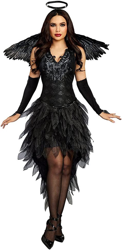 Darkness Costume, Black Angel Costume, Dark Angel Costume, Angel Of Darkness, Angel Halloween Costumes, Plus Size Halloween Costume, Goddess Costume, Dark Angels, Black Angel