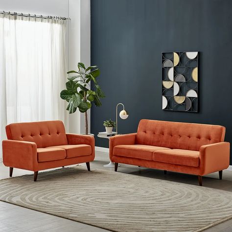 Burnt orange sofa living room