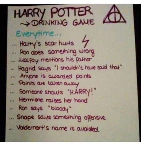 Harry Potter Drinking Game, Best Party Games, 21st Birthday Party Games, Games For Parties, Harry Potter Drinks, Movie Drinking Games, Drunk Games, Harry Potter Movie Night, Harry Potter Marathon