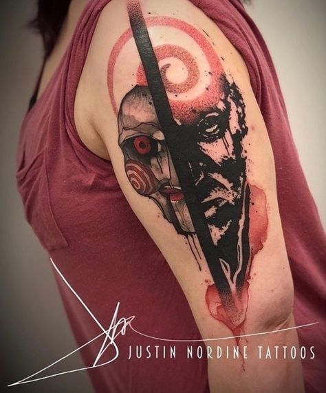 🔥🔥🔥🔥 Saw Tattoo Horror, Saw Tattoo Design, Kramer Tattoo, Jigsaw Tattoo Design, Saw Tattoo Jigsaw, Saw Tattoo, Jigsaw Tattoo, Jigsaw Movie, John Kramer