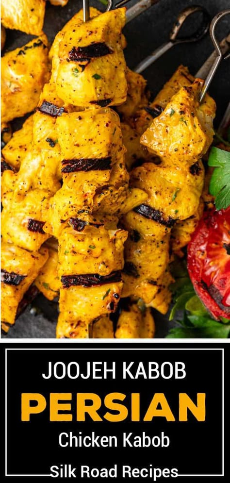 Persian Chicken Kabob, Persian Kabob Recipe, Joojeh Kabob, Chicken Kabob Recipe, Chicken Kabob Marinade, Chicken Kabab, Persian Chicken, Saffron Chicken, Chicken Kabob Recipes