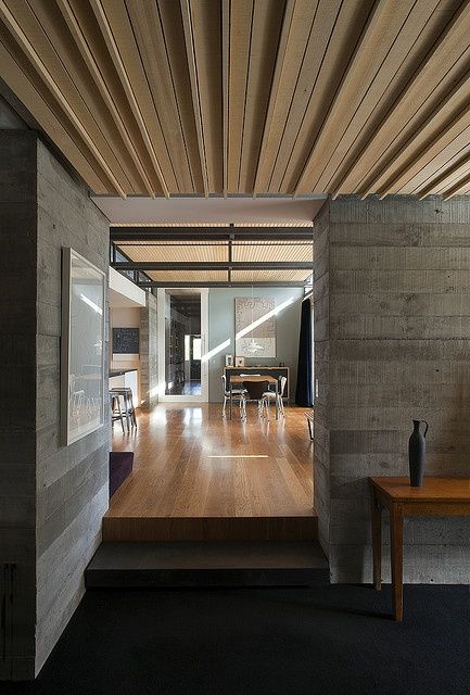 wood ceiling at board-formed concrete walls / malcolm walker architects Resort Interior, Interior Ceiling Design, Wooden Ceiling, Ceiling Treatments, Wood Ceiling, Ceiling Ideas, Wooden Ceilings, Stone Walls, Wood Ceilings