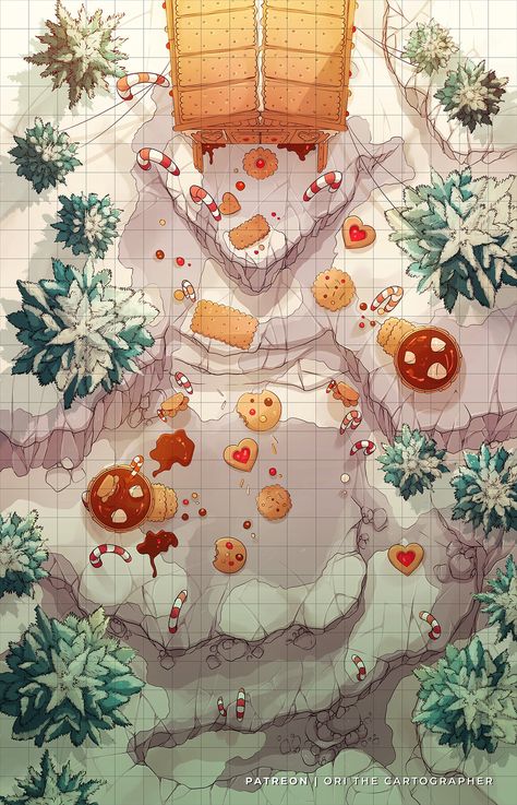 Dnd Candy Map, Snow Dnd Map, Christmas Battlemap, Dnd Christmas Map, Dnd Christmas Characters, Winter Dnd Map, Dnd Candyland, Fantasy Christmas Art, Candyland Dnd