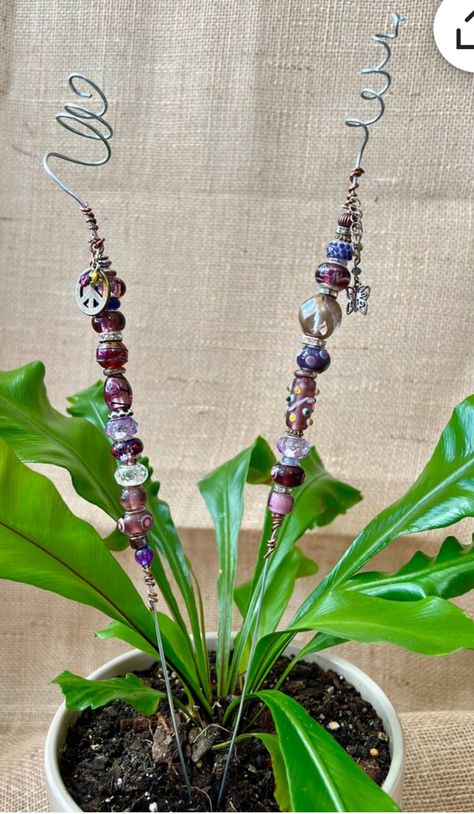 Plant Jewelry Diy, Beaded Plant Stakes, Plant Charms, Parlor Palm, Women's Retreat, Plant Indoor, Plant Stakes, Plant Jewelry, Womens Retreat