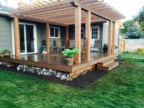 Back Yard | Deck designs backyard, Patio, Backyard patio designs Detached Pergola Patio, Modern Pergola Patio, Detached Pergola, Pergola Patio Attached To House, Patio Attached To House, Pergola Patio Ideas, Garage Garden, Garden Garage, Patio Pergola