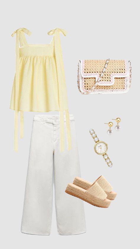 summer/spring fit! Shuffles Summer, Europe Outfits, Outfit Inspo Casual, Yellow Outfit, Simple Trendy Outfits, Cute Everyday Outfits, Summer Fashion Outfits, Casual Style Outfits, Lookbook Outfits