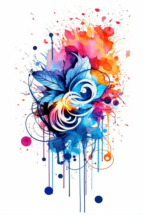 Abstract tattoo design featuring watercolor splashes imagery Tattoo Splash Color, Splash Tattoo Design, Tie Dye Tattoo, Colorful Nike Shoes, Colorful Nike, Tattoos Floral, Abstract Tattoo Designs, Galaxy Tattoo, Clothing Packaging