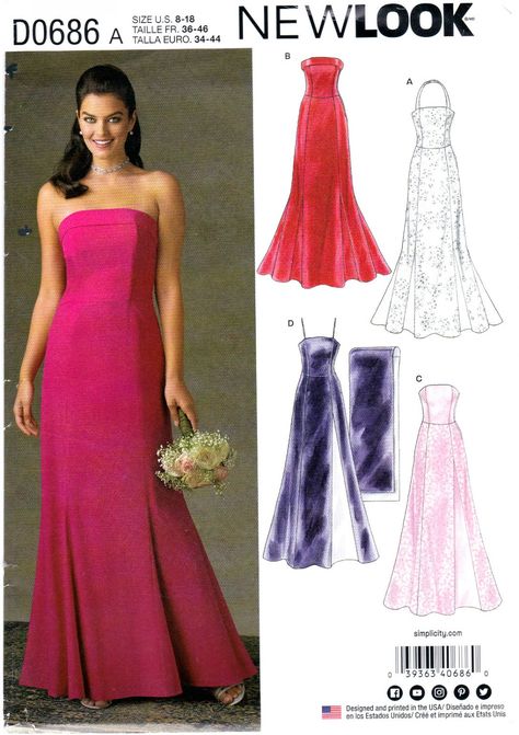 New Look Simplicity D0686 Misses Formal Special Occasion Dresses 6 Sizes Sewing Pattern Sizes 8-18 Formal Dresses Pattern Sewing, Prom Dress Sewing Patterns Free, Formal Dress Sewing Patterns Free, Prom Dress Pattern Free, Strapless Dress Pattern Sewing, Strapless Dress Sewing Pattern, Prom Dress Pattern Sewing, Free Prom Dress Patterns, Strapless Dress Pattern