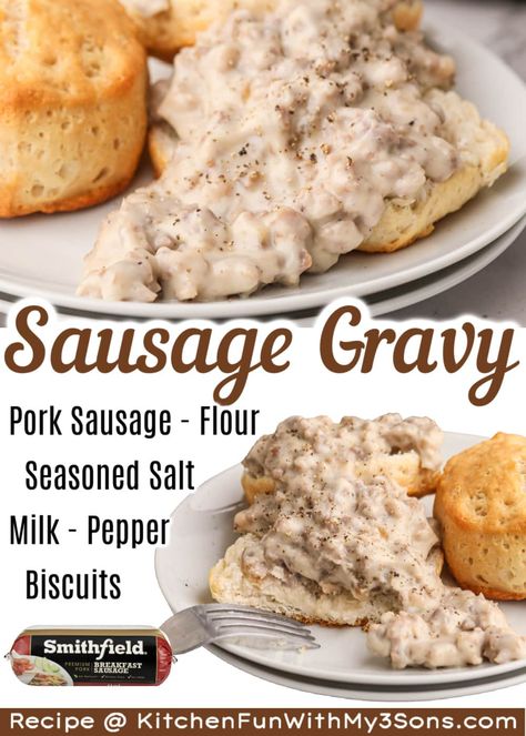 It’s easier than ever to make a delicious and rich Homemade Sausage Gravy completely from scratch! We pair it with golden buttermilk biscuits for a comforting meal you’ll want to keep in your weekly rotation. Easy Biscuits And Gravy, Gravy And Biscuits, Homemade Sausage Gravy, Sausage Gravy And Biscuits, Sausage Gravy Recipe, Homemade Breakfast Sausage, French Toast Casserole Overnight, Fantastic Recipes, Chicken Fried Steak