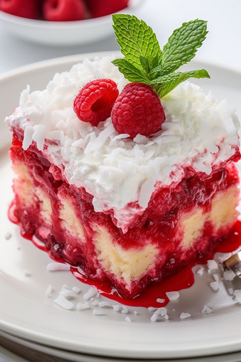 Raspberry Zinger Poke Cake Recipe Raspberry Zinger Poke Cake, Zinger Poke Cake, Raspberry Zinger, Friendsgiving Dessert, Cake Preparation, Poke Cake Recipe, Cake Mix Ingredients, Poke Cake Recipes, Leftover Cake