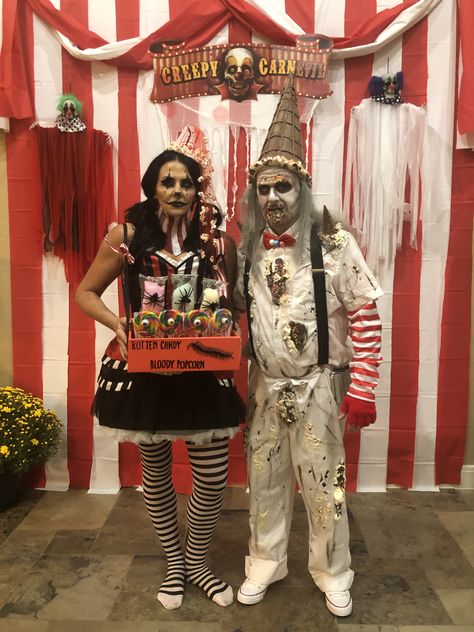 Evil Carnival Costumes, Haunted Circus Costumes, Scary Ice Cream Man, Creepy Carnival Costumes, Evil Circus Creepy Carnival, Scary Carnival, Scary Circus, Popcorn Costume, Haunted Circus