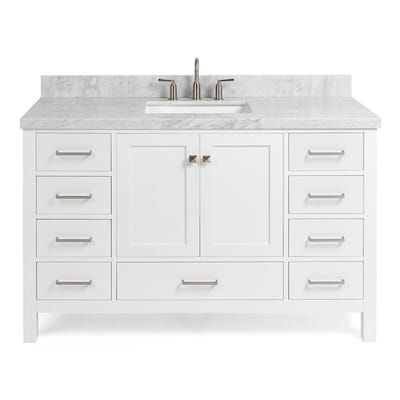 Rectangular Sink Bathroom, White Faucet, Carrara Marble Countertop, Shaker Style Doors, White Marble Countertops, White Vanity Bathroom, Marble Vanity Tops, Single Basin, Sink Bathroom Vanity