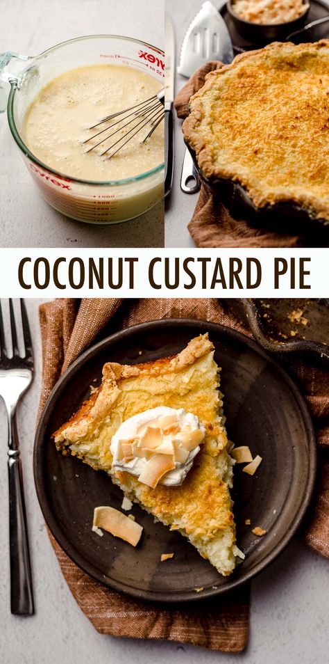 Easy Coconut Pie, Coconut Custard Pie Recipe, Custard Pie Recipe, Coconut Custard Pie, Coconut Pie, Easy Pie Recipes, Coconut Custard, Copykat Recipes, Custard Filling