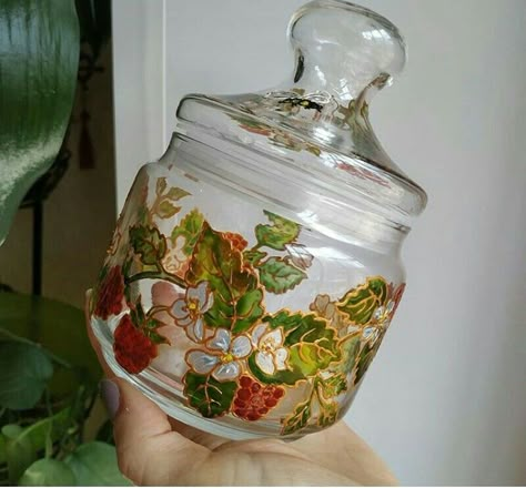 Gallery Glass Paint Ideas, Glass Paint Ideas, Glass Painting Ideas, Glass Painting Patterns, Dog Treat Jar, Glass Painting Designs, Glass Bottles Art, Painted Glasses, Painting Glassware