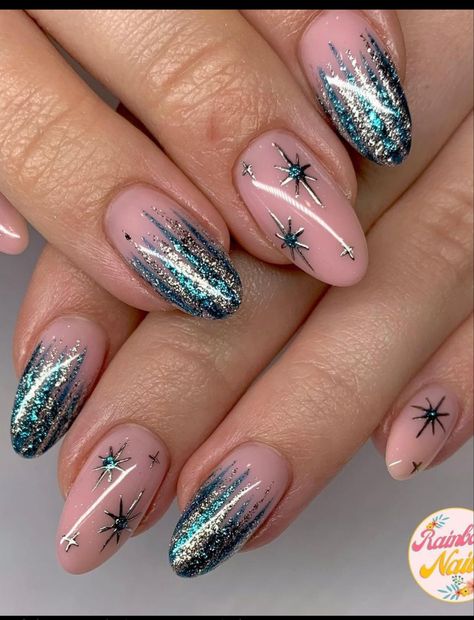 Blue Rainbow Nails, New Years Nails Almond, Nails March, Nye Nails, New Years Eve Nails, Christmas Nails Acrylic, Rainbow Nails, Festival Nails, Beauty Case