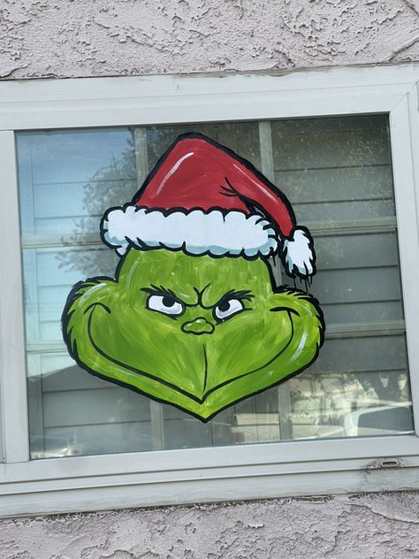 Grinch Painted Window, How To Paint The Grinch, Grinch Window Decorations, Christmas Window Painting Grinch, The Grinch Window Painting, Christmas Window Drawing Ideas, Grinch Window Painting, Grinch Drawing, Crafts 2024